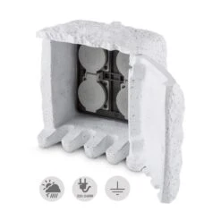 Power Rock Remote Gartensteckdose 4-fach Verteiler 1,5 M Fels Hellgrau -Outdoor Grills Store 10030597 yy 0007 front Waldbeck Power Rock Gartensteckdose 3m hellgrau