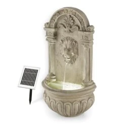 Löwenstein Wandbrunnen Gartenbrunnen Solar 2W LED Polyresin Steinoptik -Outdoor Grills Store 10031400 yy 0005 front Blumfeldt Loewenstein Wandbrunnen 2W Steinoptik