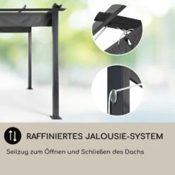 Pantheon 3x4 Pergola Vordach 3x4m Aluminium Sonnendach Polyester Grau -Outdoor Grills Store 10031883 DE 0005 usp
