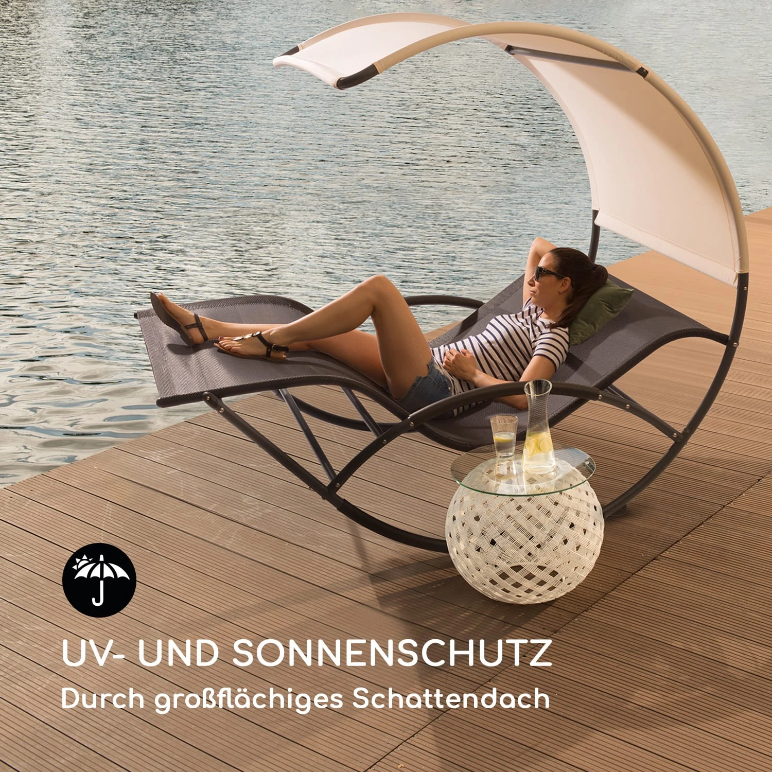 The Big Easy Schwingliege Schwarz, Wetterfest 350kg Max. UV- Schutz 2 The Big Easy Schwingliege Schwarz, Wetterfest 350kg Max. UV- Schutz – Bild 2