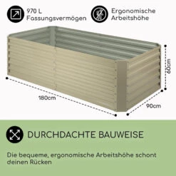 High Grow Straight Hochbeet 180x60x90cm 970l Stahl Verzinkt Beige -Outdoor Grills Store 10032317 DE 0005 usp