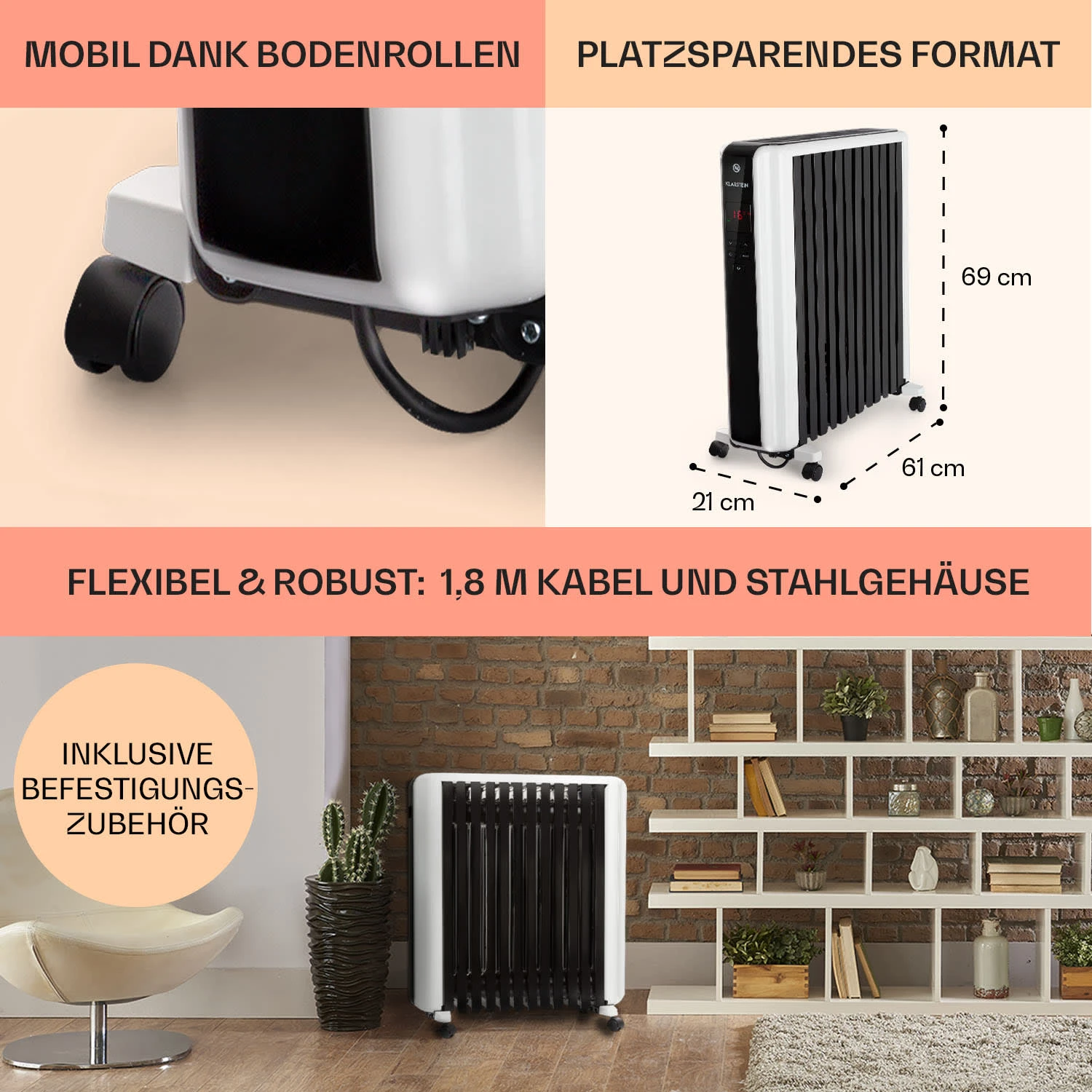 Thermaxx 2500 Ölradiator 2500W 5-35° C 24h-Timer Weiß/schwarz 6 Thermaxx 2500 Ölradiator 2500W 5-35° C 24h-Timer Weiß/schwarz – Bild 6