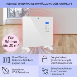 Norderney Konvektions-Heizgerät Thermostat Timer 1000W 20m² Weiß -Outdoor Grills Store 10032788 de 0004 usp