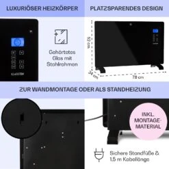 Norderney Konvektions-Heizgerät Thermostat Timer 2000W 30m² Schwarz -Outdoor Grills Store 10032789 de 0006 usp