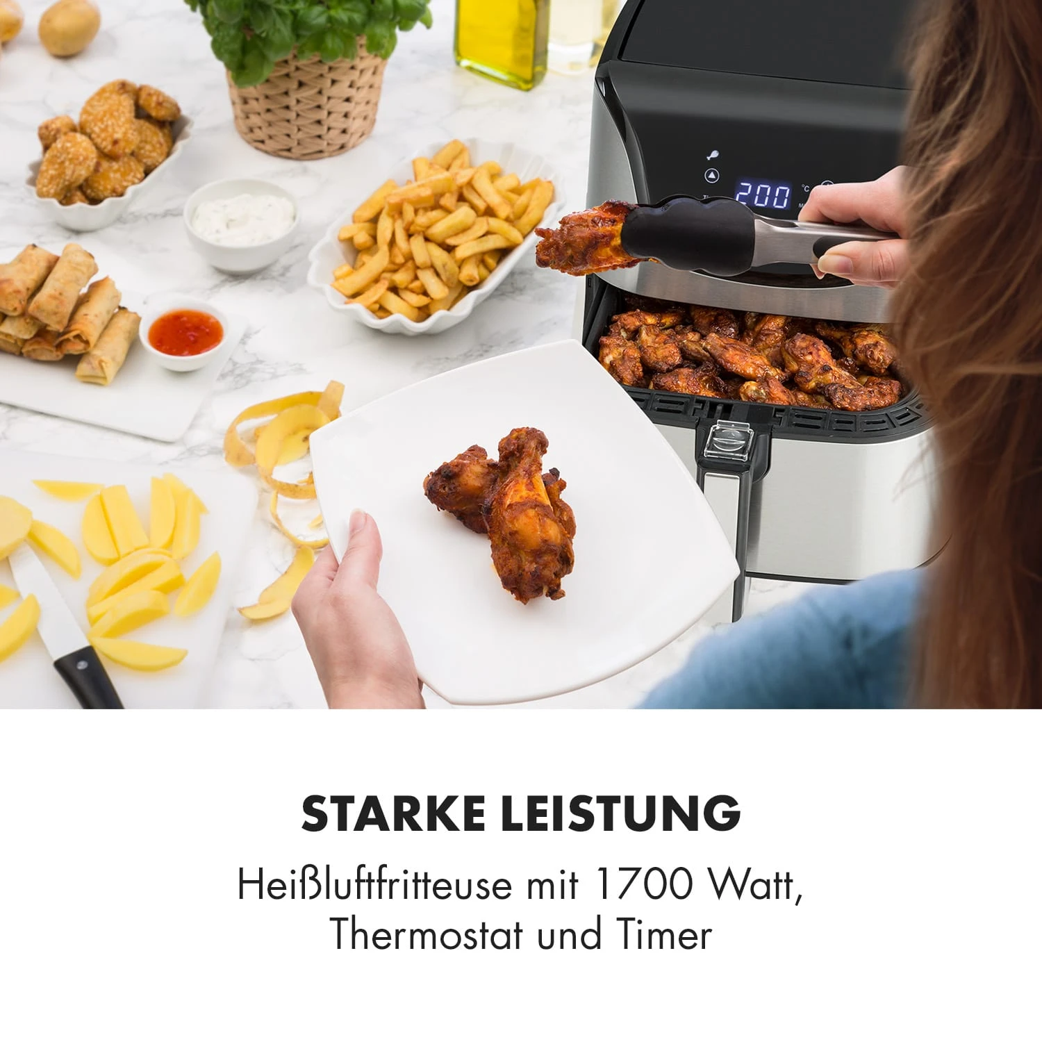 AeroVital Deluxe Heißluftfritteuse 1700W 5,4 Liter Edelstahl 2 AeroVital Deluxe Heißluftfritteuse 1700W 5,4 Liter Edelstahl – Bild 2