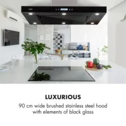 Valeria Inselabzugshaube 90cm 650m³/h Abluft Touch LED Glas Edelstahl -Outdoor Grills Store 10032902 uk 0008 logo Klarstein Valeria Inselabzugshaube 90cm Edelstahl