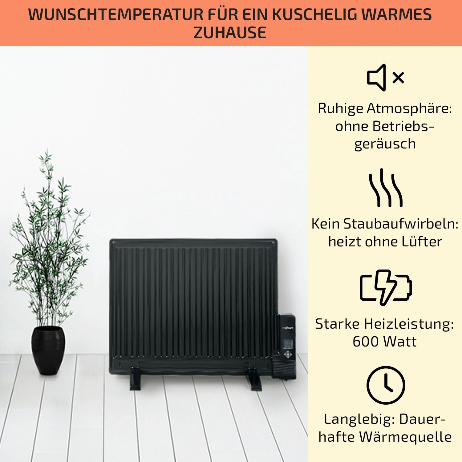 Wallander Ölradiator 600W Thermostat Ölheizung Ultraflach Schwarz 2 Wallander Ölradiator 600W Thermostat Ölheizung Ultraflach Schwarz – Bild 2