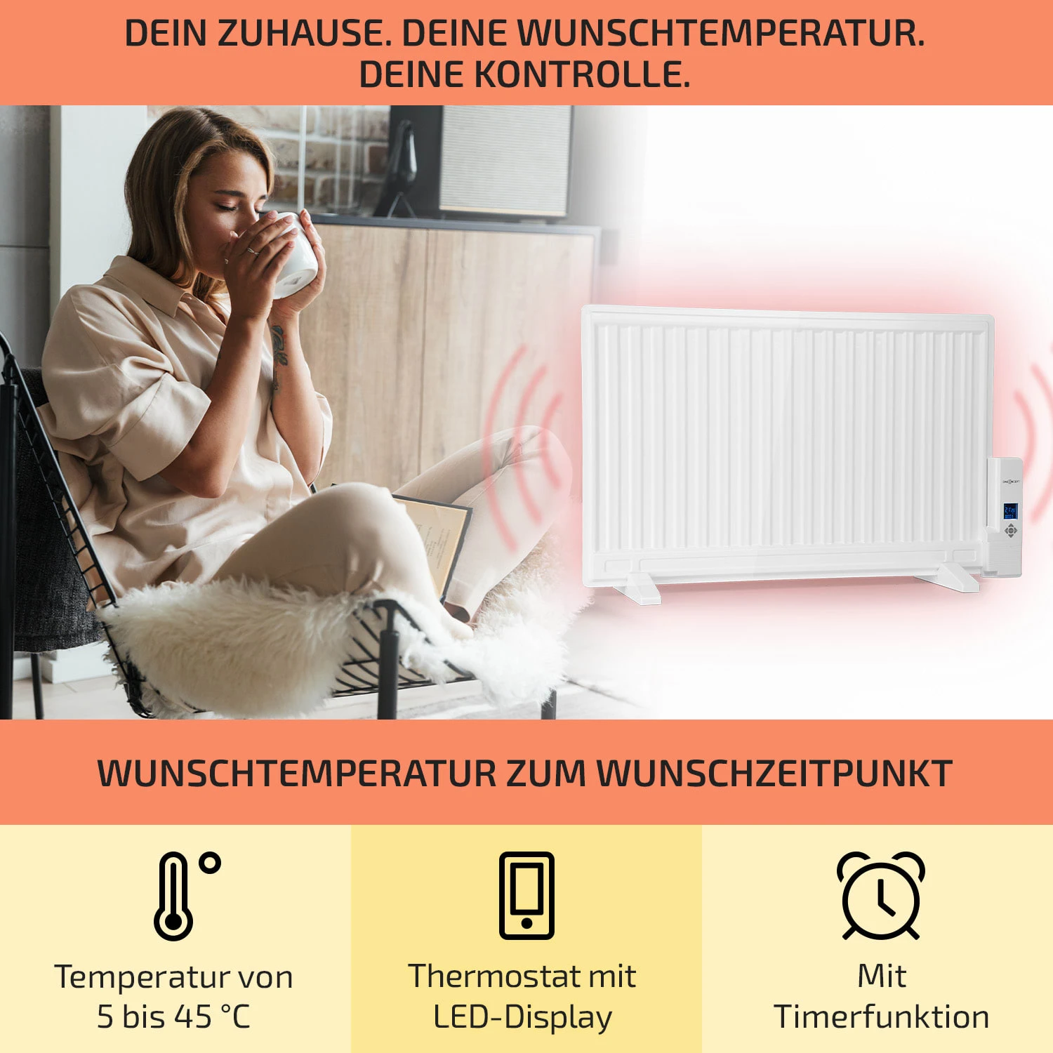 Wallander Ölradiator 800W Thermostat Ölheizung Ultraflach Weiß 3 Wallander Ölradiator 800W Thermostat Ölheizung Ultraflach Weiß – Bild 3