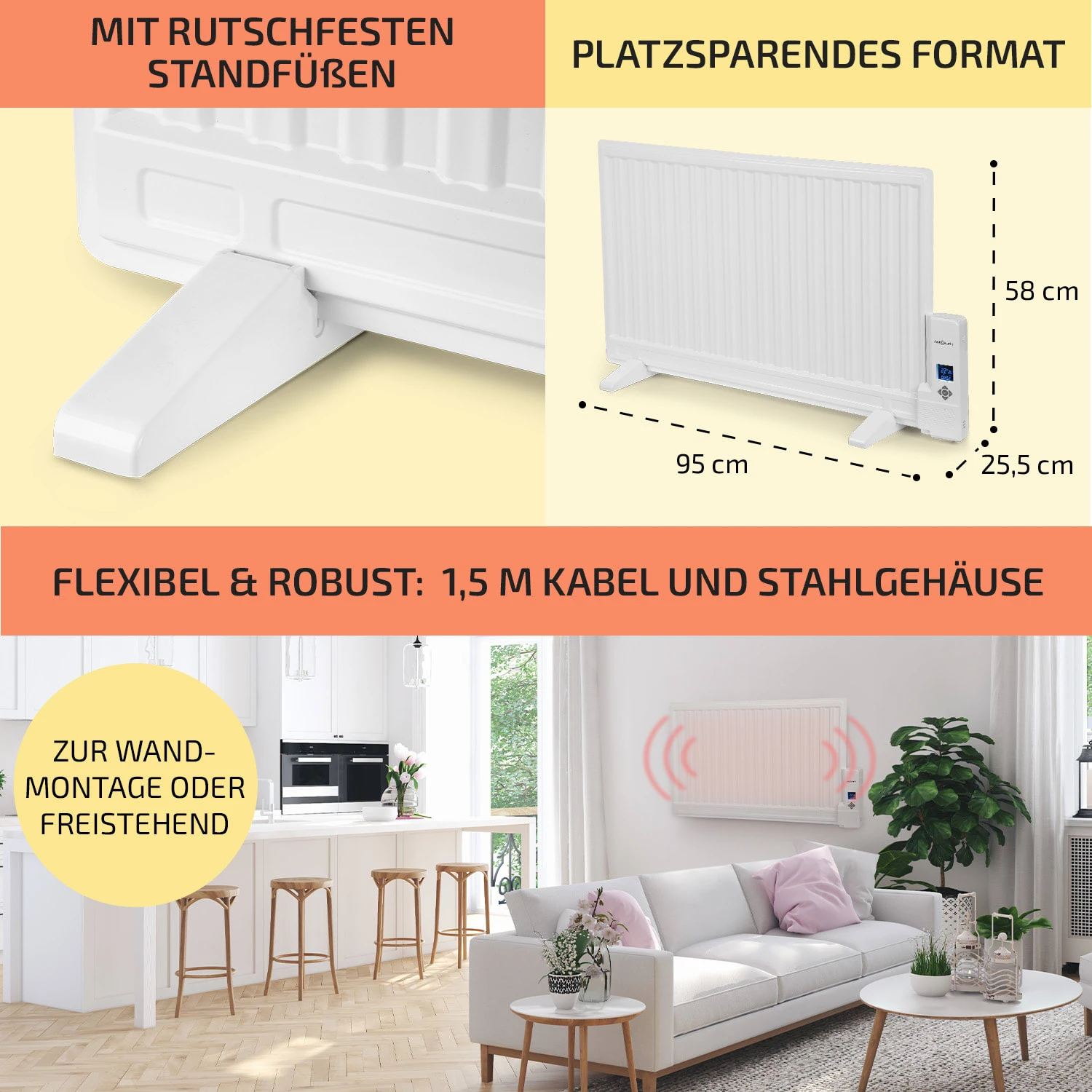 Wallander Ölradiator 800W Thermostat Ölheizung Ultraflach Weiß 6 Wallander Ölradiator 800W Thermostat Ölheizung Ultraflach Weiß – Bild 6