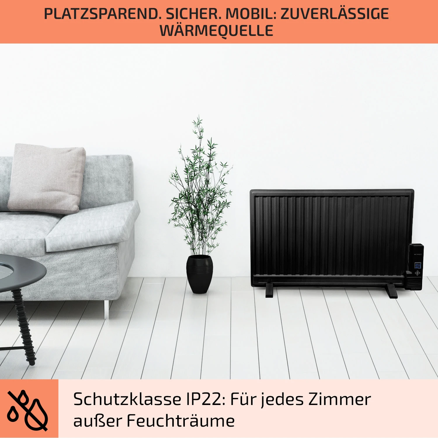 Wallander Ölradiator 800W Thermostat Ölheizung Ultraflach Schwarz 7 Wallander Ölradiator 800W Thermostat Ölheizung Ultraflach Schwarz – Bild 7