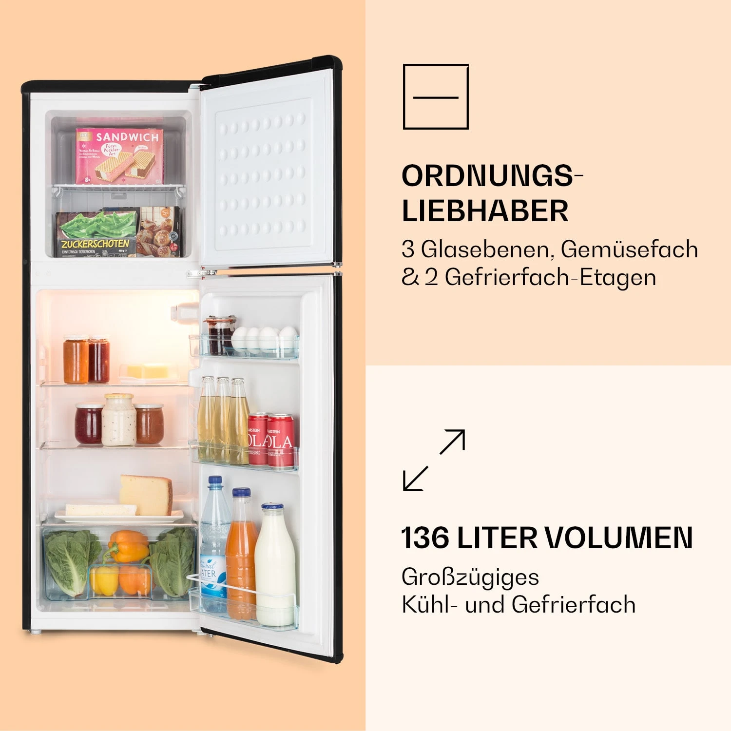 Audrey Kühl- & Gefrierkombination 97l/39l Retro-Look 2 Böden 3 Audrey Kühl- & Gefrierkombination 97l/39l Retro-Look 2 Böden – Bild 3