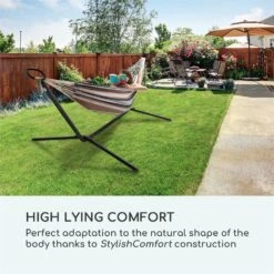 Sri Lanka Swing Hängematte Stahlrahmen 160 Kg Max. Gestreift -Outdoor Grills Store 10033371 yy 0003 logo Blumfeldt Sri Lanka Swing Haengematte gestreift