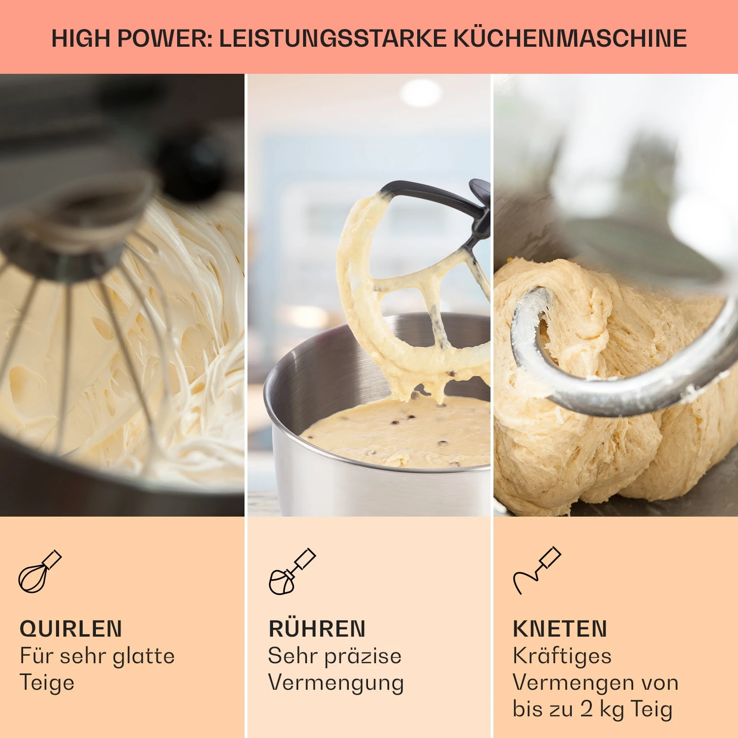 Bella Elegance Küchenmaschine 2000 W 2,7 PS 5,2 Ltr Edelstahl BPA-frei 2 Bella Elegance Küchenmaschine 2000 W 2,7 PS 5,2 Ltr Edelstahl BPA-frei – Bild 2