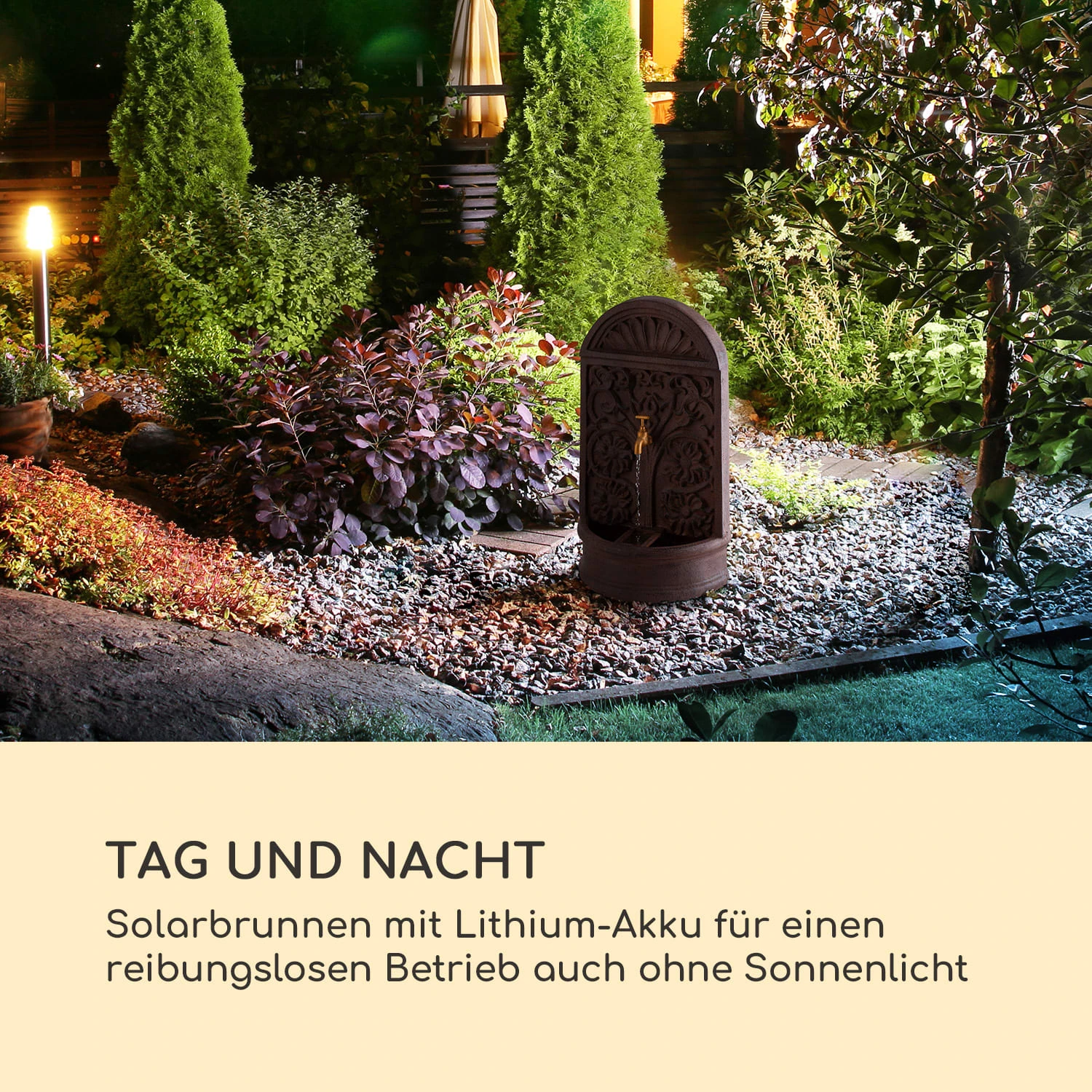 Blumquell Solarbrunnen LED 5 M Kabel Kunststein Solarpanel 2 Blumquell Solarbrunnen LED 5 M Kabel Kunststein Solarpanel – Bild 2