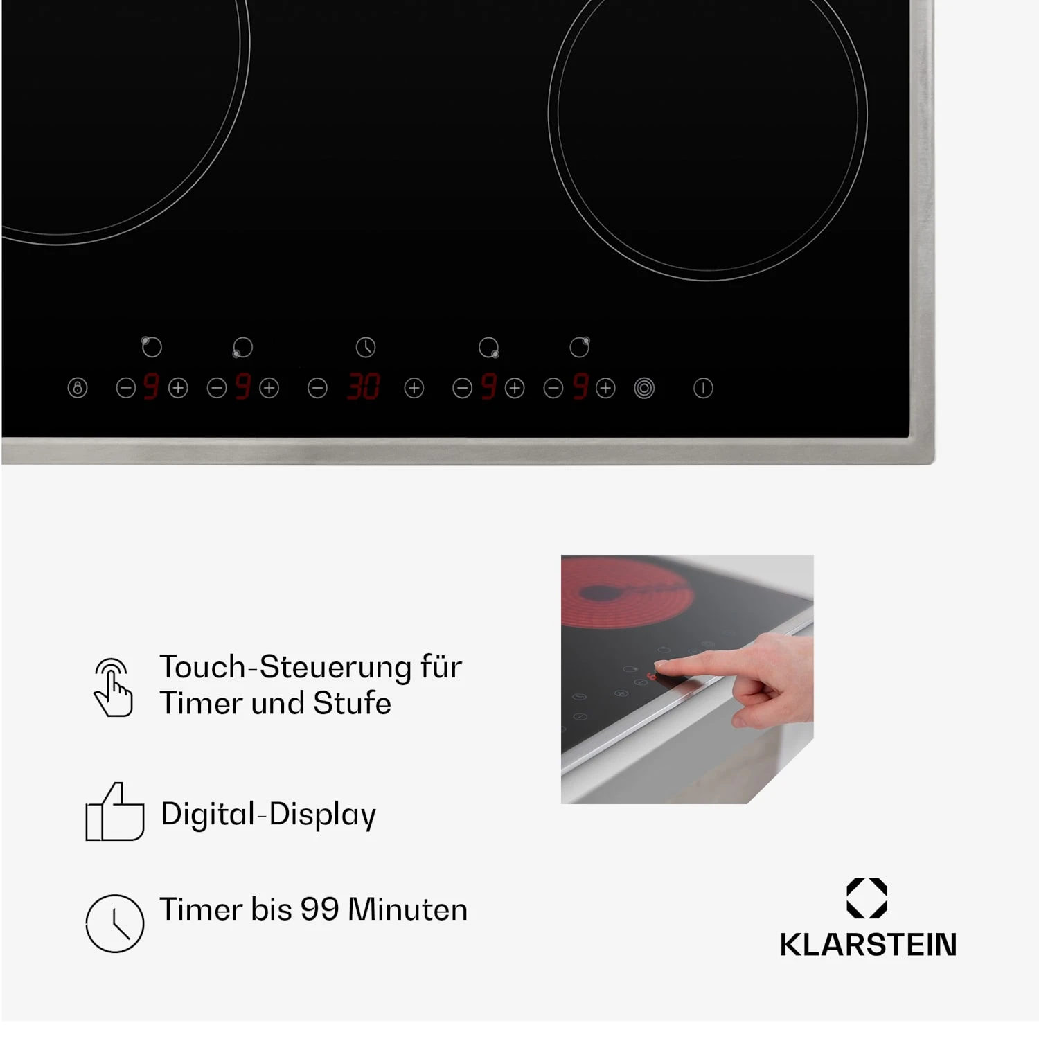 Virtuosa 4 Prime Einbaukochfeld 4 Zonen 6500W Glaskeramik Edelstahlrahmen 5 Virtuosa 4 Prime Einbaukochfeld 4 Zonen 6500W Glaskeramik Edelstahlrahmen – Bild 5