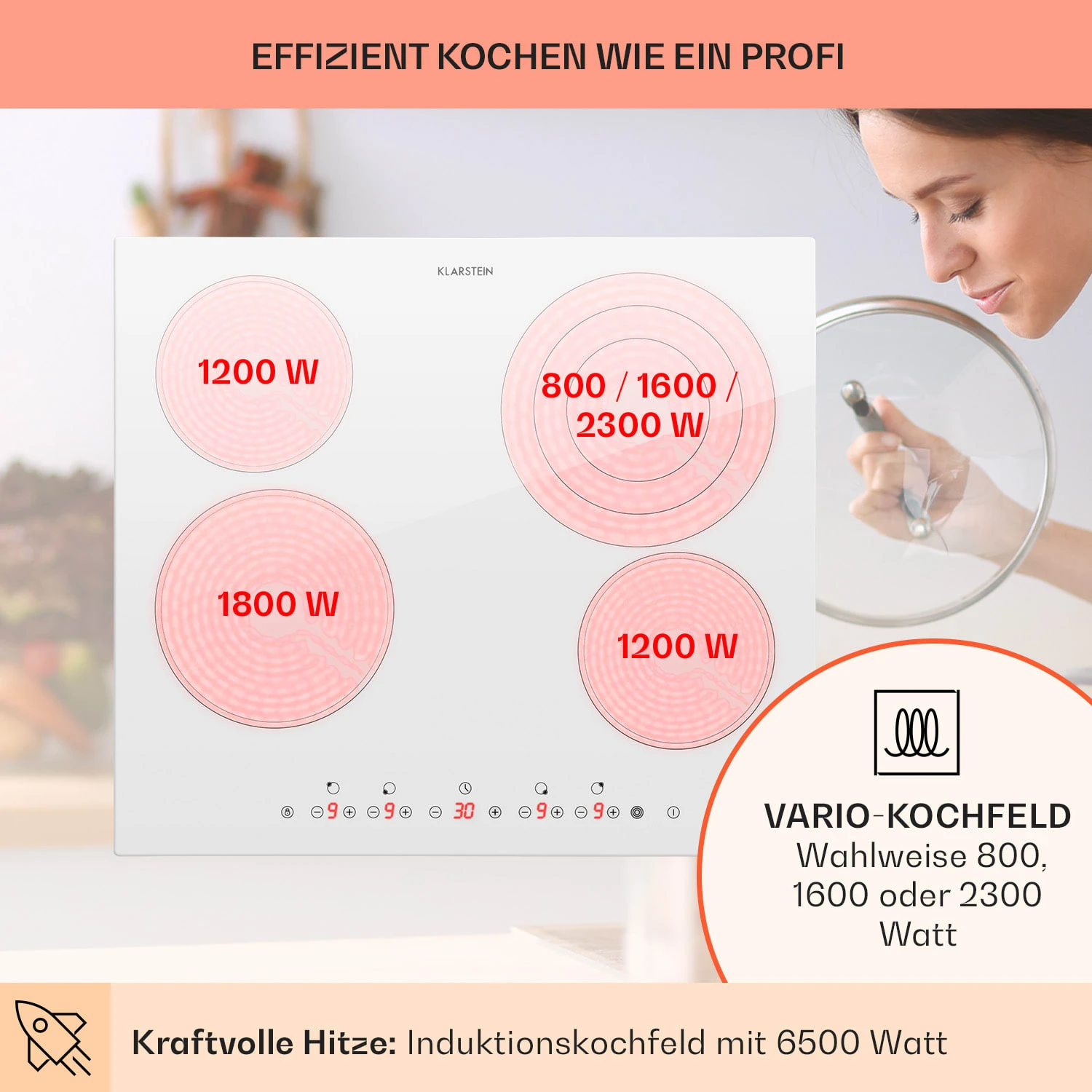 Virtuosa 4 Einbaukochfeld 4 Zonen 6500W Glaskeramik 3 Virtuosa 4 Einbaukochfeld 4 Zonen 6500W Glaskeramik – Bild 3