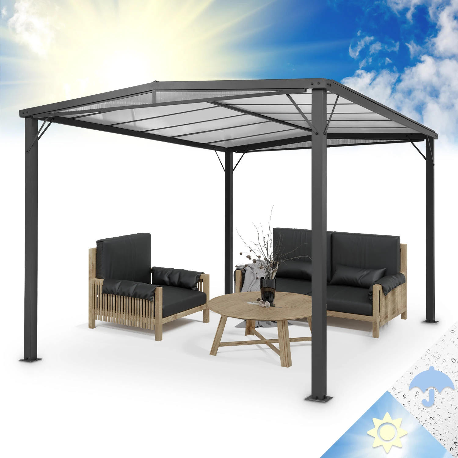 Pantheon Solid Sky Flat Pergola Vordach 3x4m Polycarbonat 1 Pantheon Solid Sky Flat Pergola Vordach 3x4m Polycarbonat