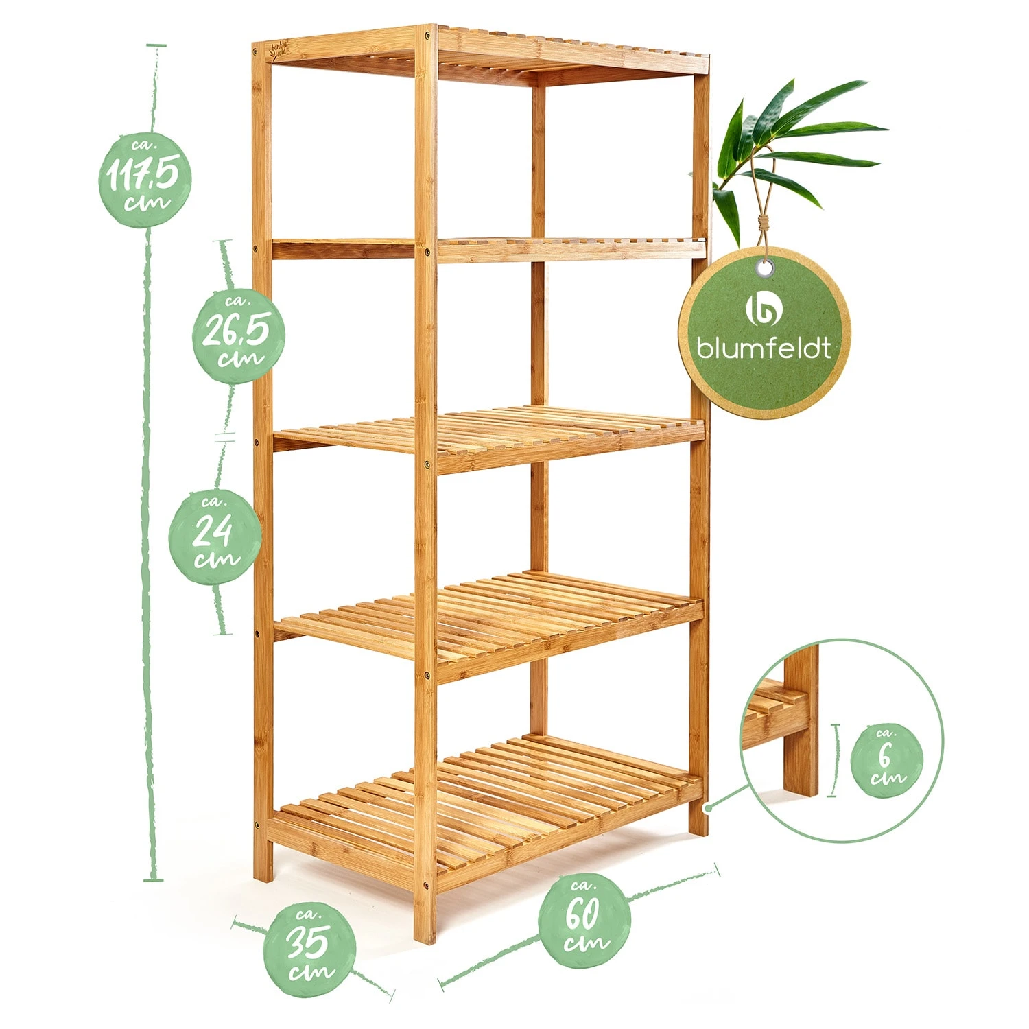 Regal Mehrzweckregal 5 Etagen 60x117,5x35cm (BxHxT) Bambus 7 Regal Mehrzweckregal 5 Etagen 60x117,5x35cm (BxHxT) Bambus – Bild 7