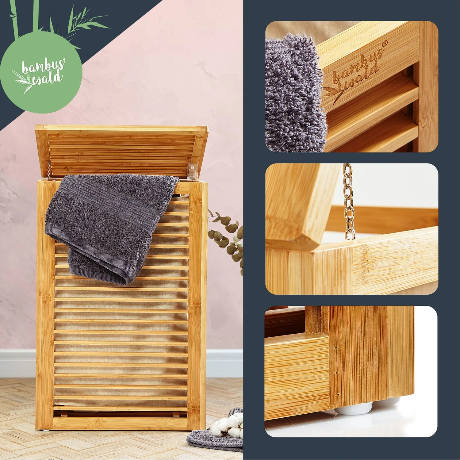 Wäschekorb Klappdeckel Bambus Baumwollleinen Einfacher Aufbau Bambus 2 Wäschekorb Klappdeckel Bambus Baumwollleinen Einfacher Aufbau Bambus – Bild 2