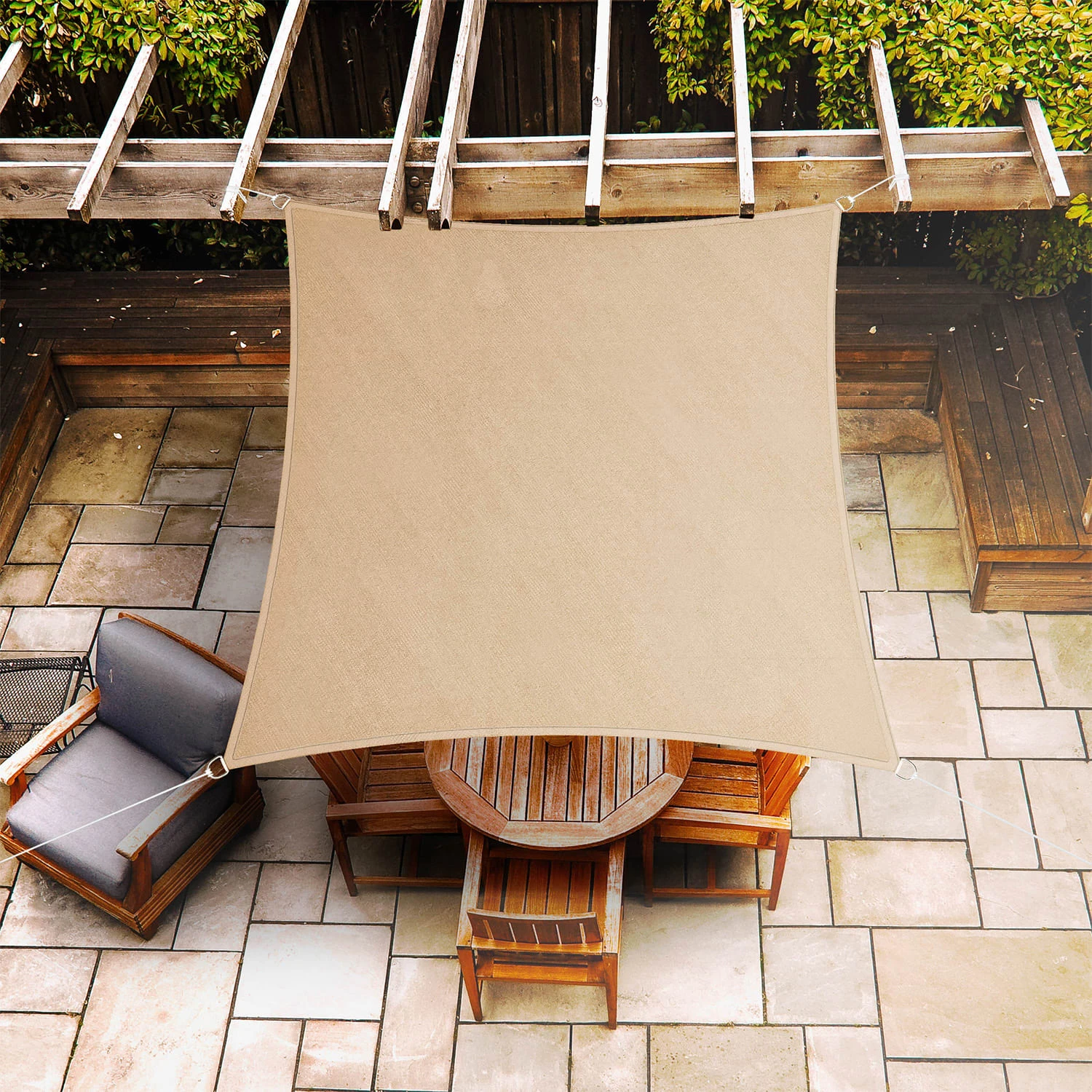 Rechteckiges Sonnensegel 5x5 M Polyester Luftdurchlässig 2 Rechteckiges Sonnensegel 5x5 M Polyester Luftdurchlässig – Bild 2