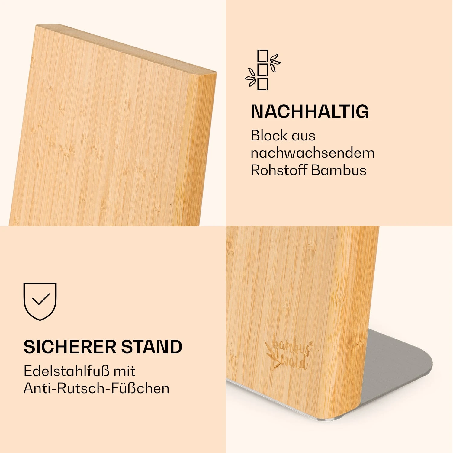 Messerblock Schräg, Magnetisch, Für 4-6 Messer, Bambus, Edelstahl 4 Messerblock Schräg, Magnetisch, Für 4-6 Messer, Bambus, Edelstahl – Bild 4