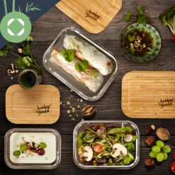 Eckiges Vorratsdosen-Set Glas Bambusdeckel 4 Stück Verschiedene Größen -Outdoor Grills Store 10038307 yy 0004 logo