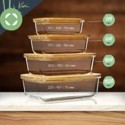 Eckiges Vorratsdosen-Set Glas Bambusdeckel 4 Stück Verschiedene Größen -Outdoor Grills Store 10038307 yy 0007 logo