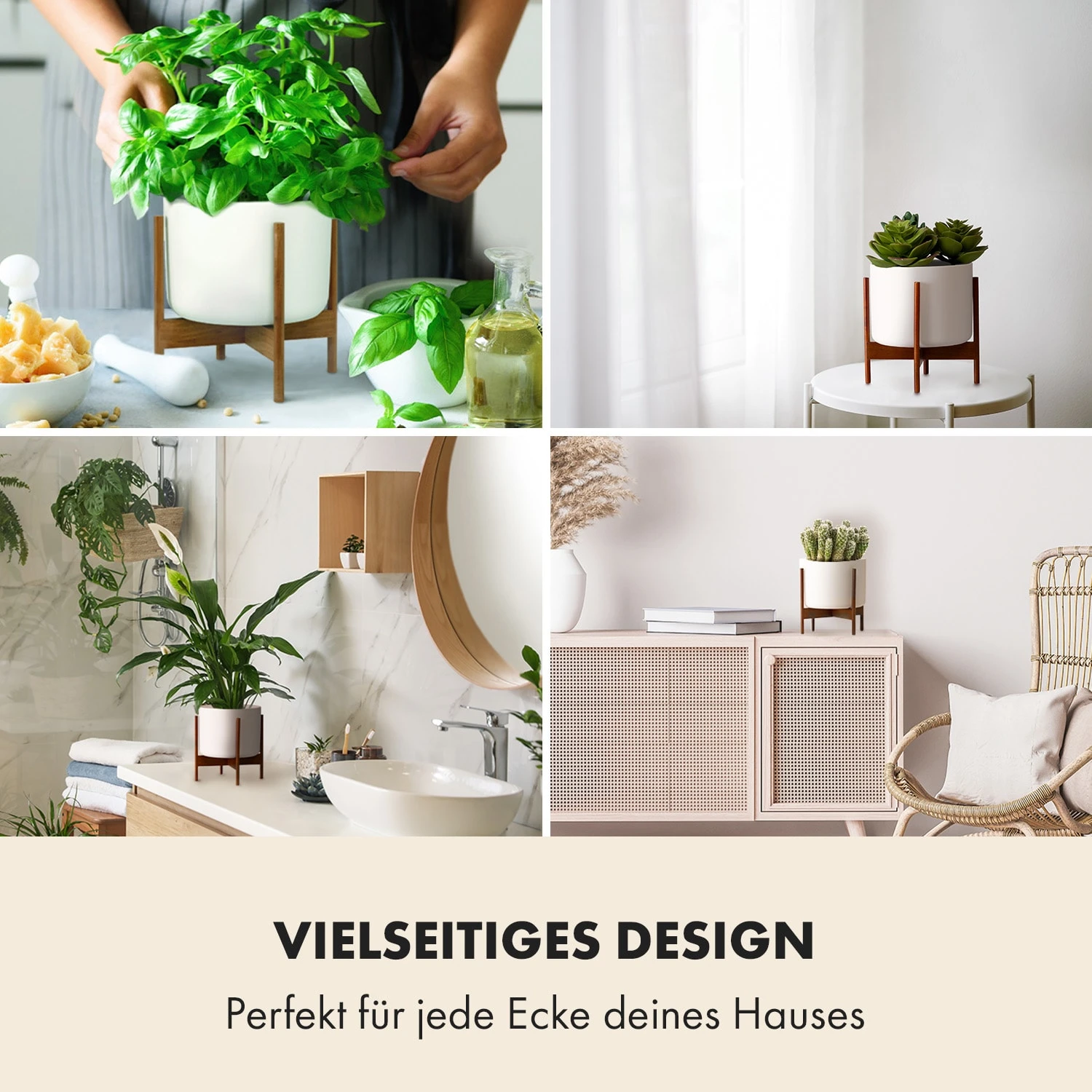 Thorn Blumentopf Mit Ständer 50er Jahre Stil 2er-Set Akazie 19,6x20x19,6 Cm 2 Thorn Blumentopf Mit Ständer 50er Jahre Stil 2er-Set Akazie 19,6x20x19,6 Cm – Bild 2