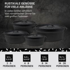 Galloway Dutch Oven 6.0 BBQ-Topf Gusseisen Voreingebrannt Größe M / 6 Qt -Outdoor Grills Store 10038581 de 0006 usp