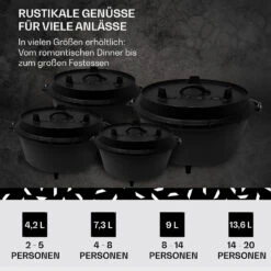 Guernsey Premium Dutch Oven 9.0 BBQ-Topf Gusseisen Standfüße Größe L / 9 Qt -Outdoor Grills Store 10038643 de 0006 usp