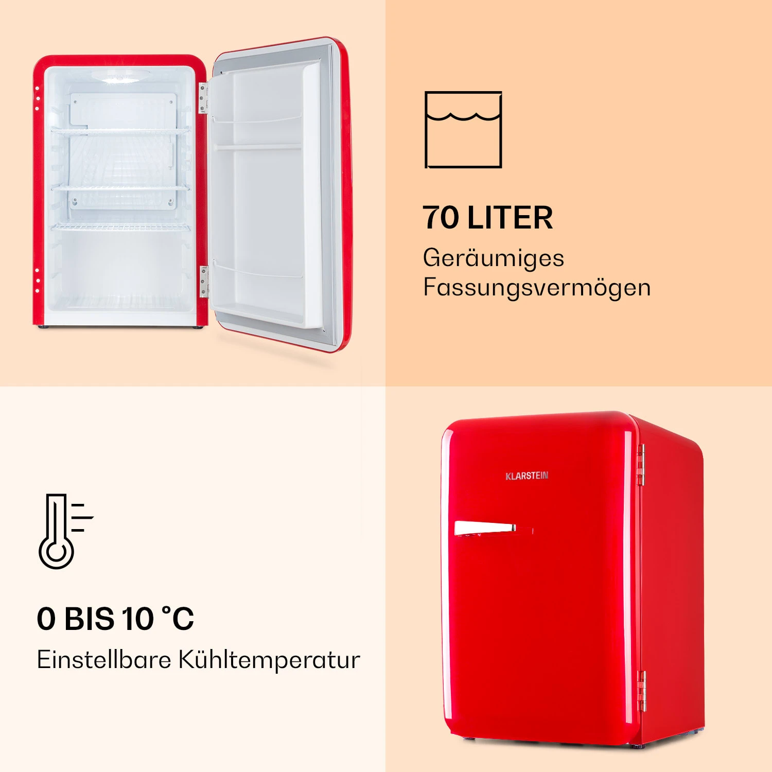 Audrey Retro-Kühlschrank 70 Liter 3 Regale 2 Türfächer Innenbeleuchtung 4 Audrey Retro-Kühlschrank 70 Liter 3 Regale 2 Türfächer Innenbeleuchtung – Bild 4