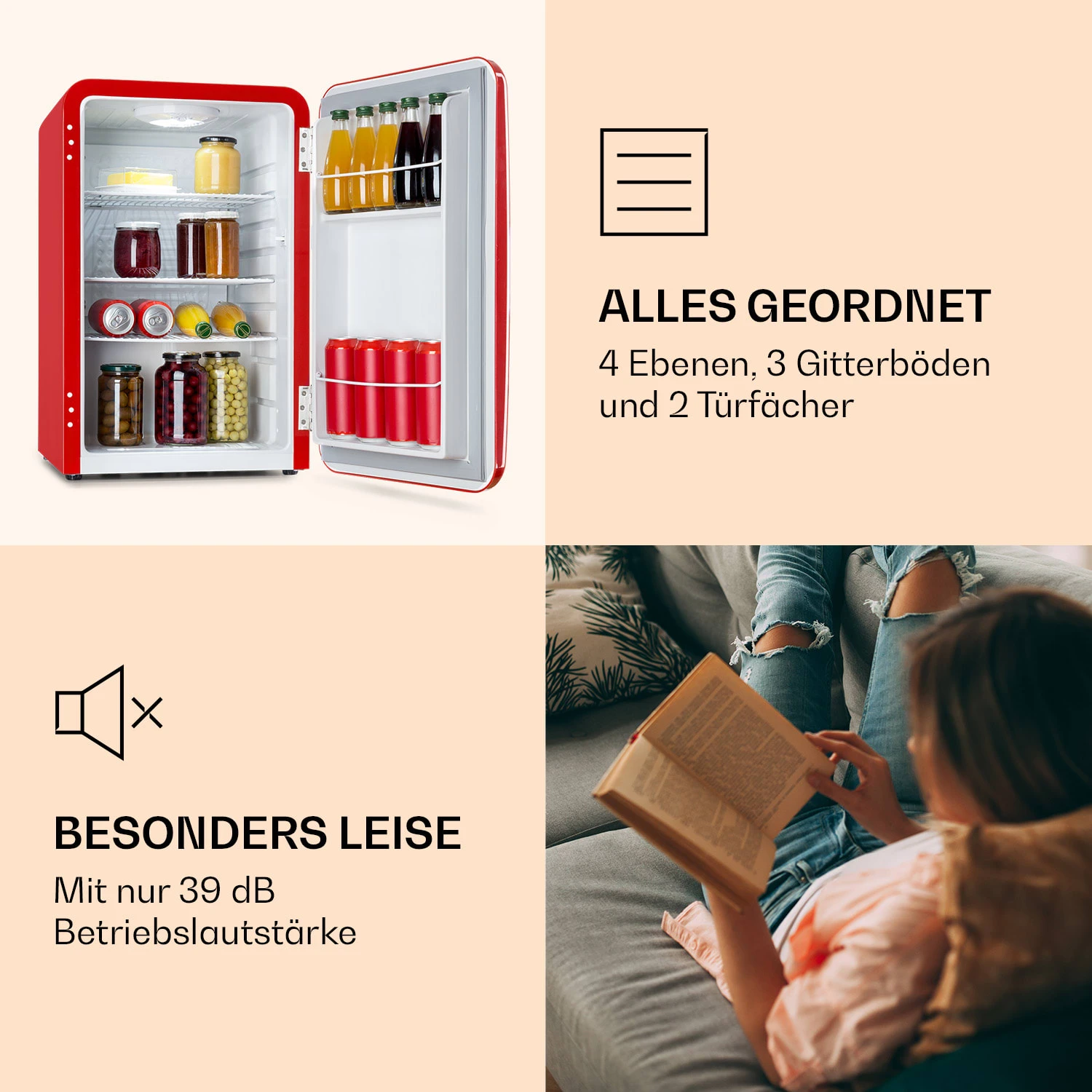 Audrey Retro-Kühlschrank 70 Liter 3 Regale 2 Türfächer Innenbeleuchtung 6 Audrey Retro-Kühlschrank 70 Liter 3 Regale 2 Türfächer Innenbeleuchtung – Bild 6