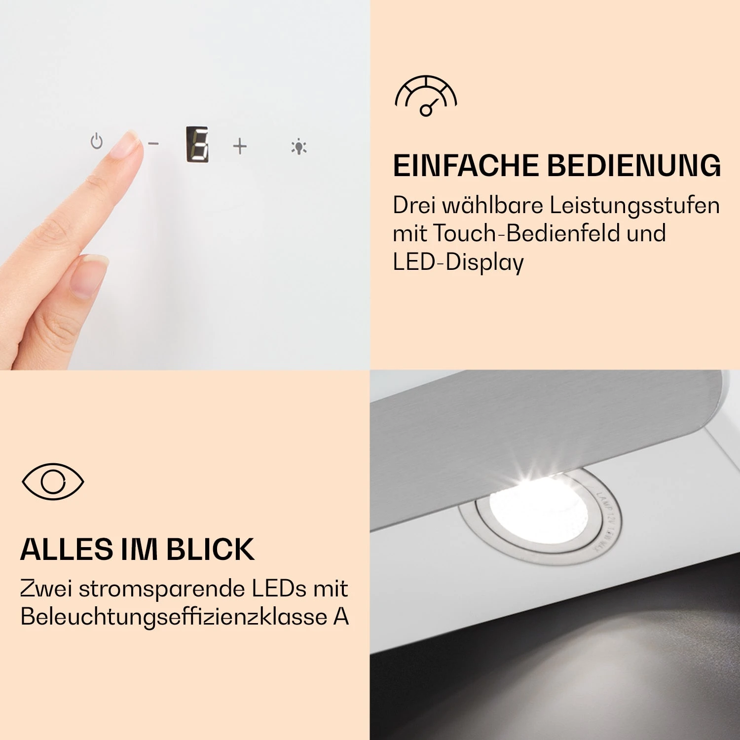 >Aurora Eco 60 Dunstabzugshaube 550 M³/h 60cm Kopffrei Ambientelicht EEC A+ 5 >Aurora Eco 60 Dunstabzugshaube 550 M³/h 60cm Kopffrei Ambientelicht EEC A+ – Bild 5