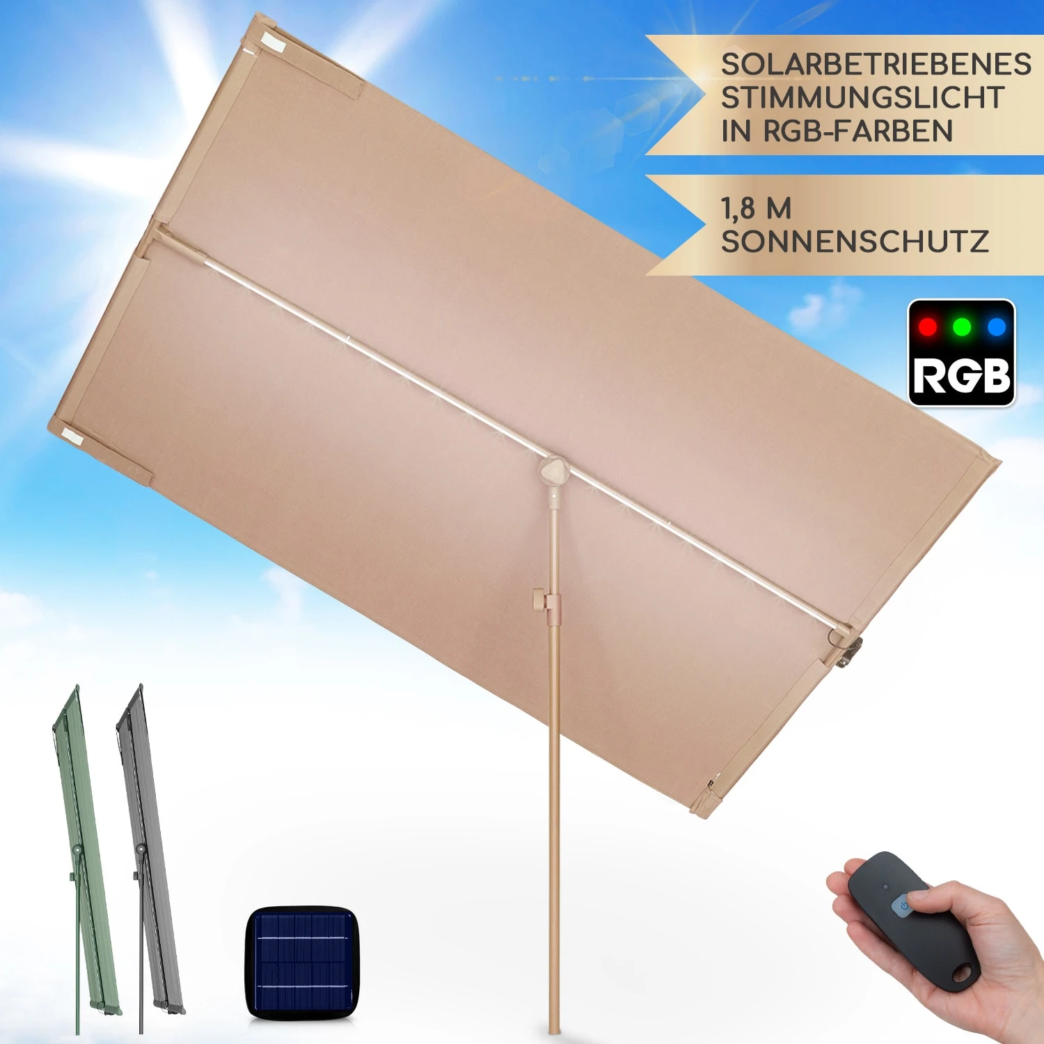 Blumfeldt Bayonne Sonnenschirm 130 X 180 Cm Polyester UV 50 Solar LED 1 Blumfeldt Bayonne Sonnenschirm 130 X 180 Cm Polyester UV 50 Solar LED