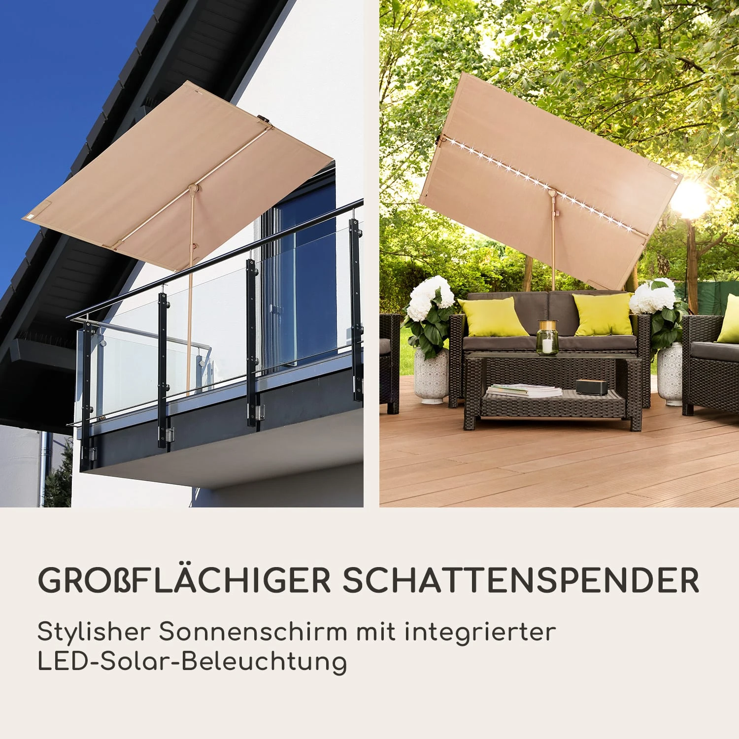 Blumfeldt Bayonne Sonnenschirm 130 X 180 Cm Polyester UV 50 Solar LED 2 Blumfeldt Bayonne Sonnenschirm 130 X 180 Cm Polyester UV 50 Solar LED – Bild 2