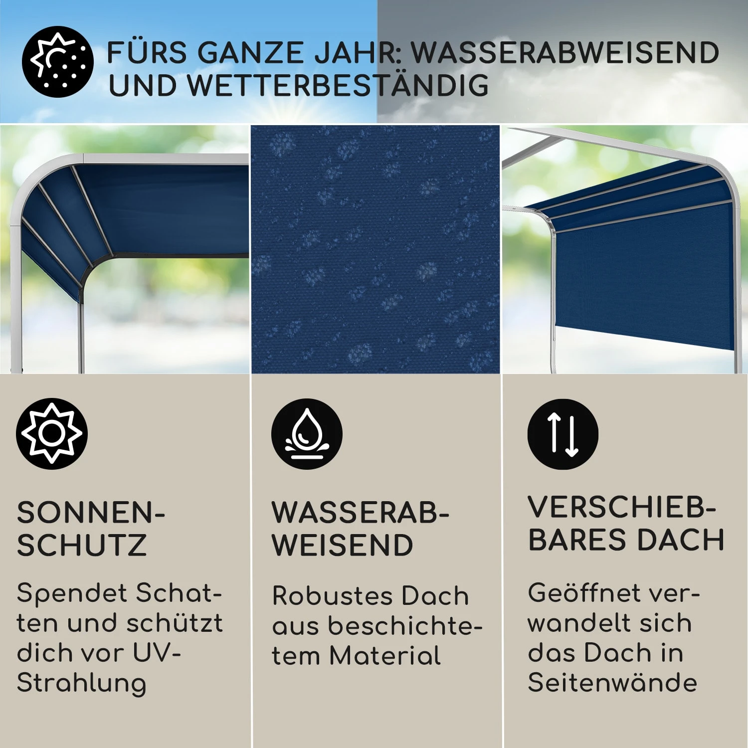 Orleans Gazebo 300 X 220 X 300 Cm Schiebedach UV-Schutz 50+ Leicht 2 Orleans Gazebo 300 X 220 X 300 Cm Schiebedach UV-Schutz 50+ Leicht – Bild 2