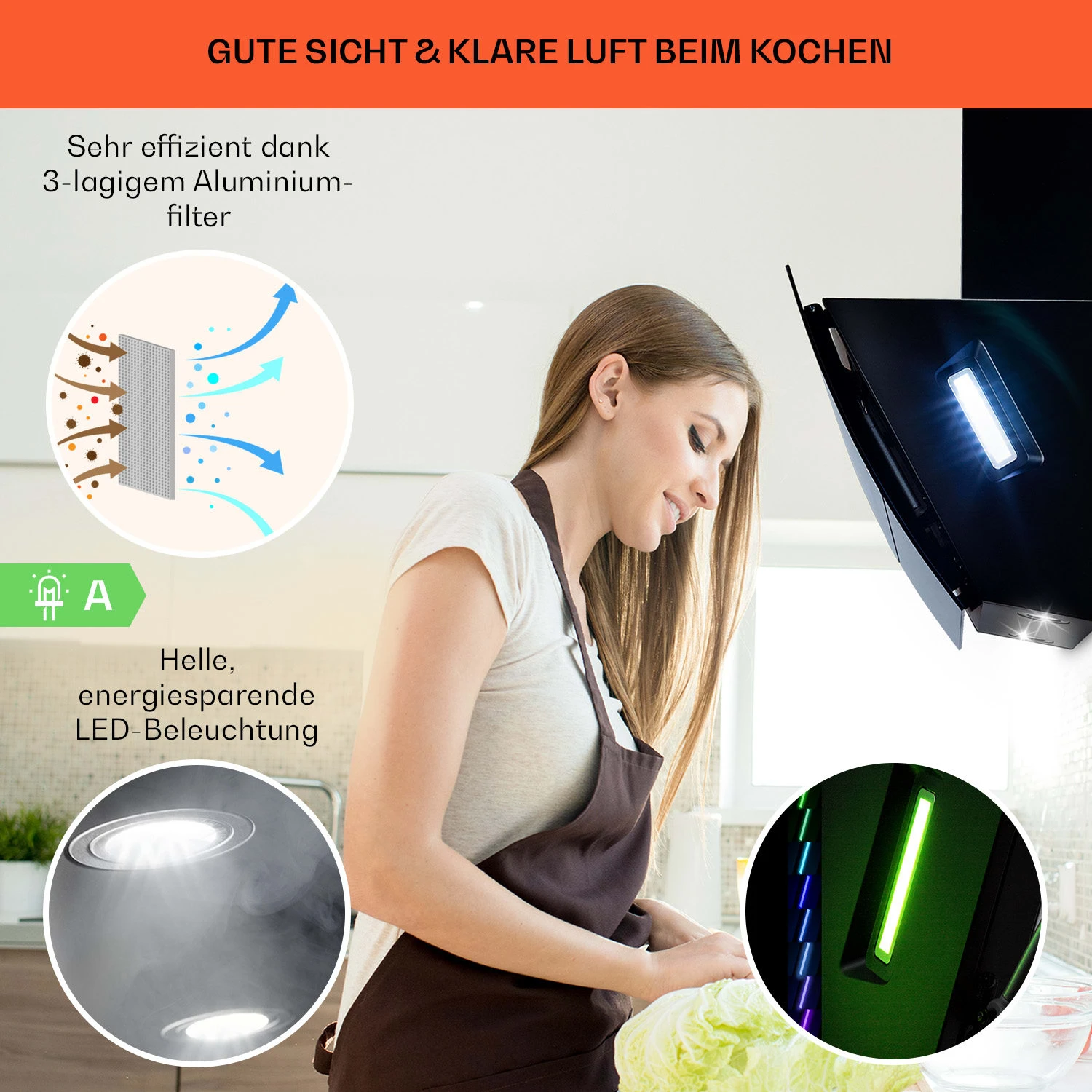 Clara 90 Dunstabzugshaube Glas 509 M³/h Touch Ambiente-Licht 4 Clara 90 Dunstabzugshaube Glas 509 M³/h Touch Ambiente-Licht – Bild 4