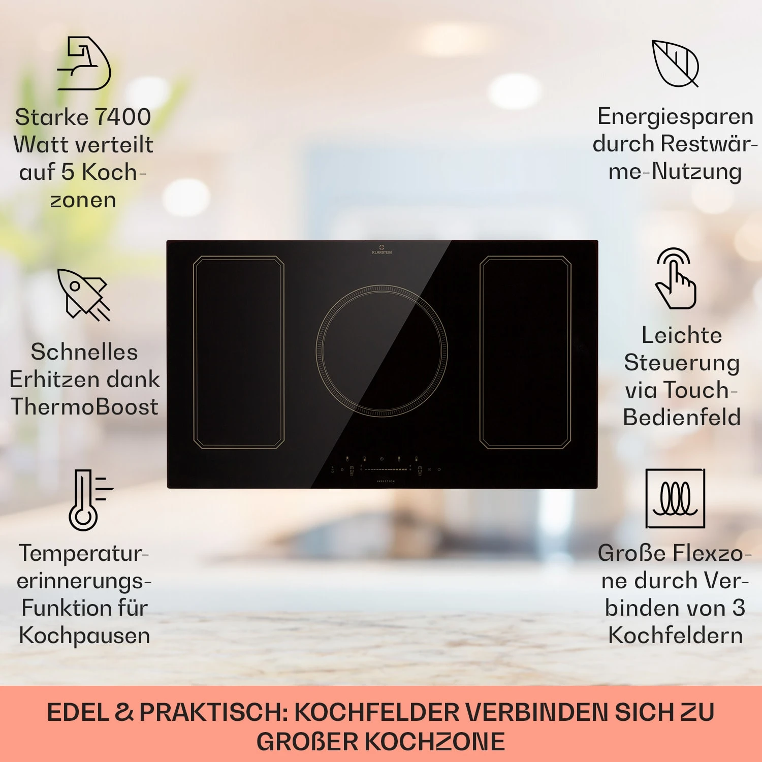Victoria 5 Flex Induktionskochfeld Einbau 7400W 2 Flexzonen Timer 2 Victoria 5 Flex Induktionskochfeld Einbau 7400W 2 Flexzonen Timer – Bild 2