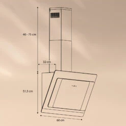 Aurora 60 Smart Dunstabzugshaube 550 M³/h 60cm Kopffrei Ambiente-Licht EEC A++ -Outdoor Grills Store 10040234 yy 0007 dimensions