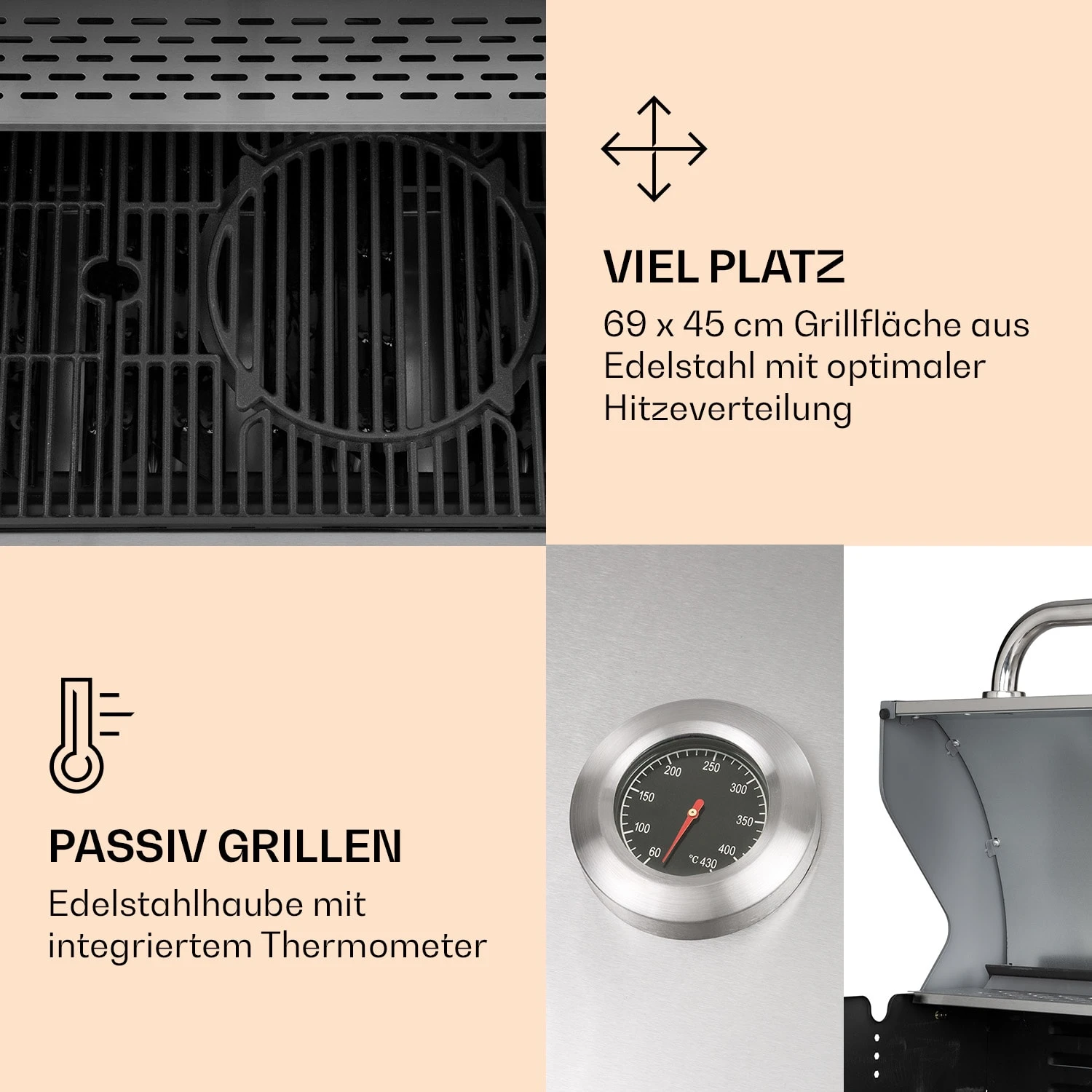 Lucifer 4 Gasgrill 4 X 3,6 KW Brenner 69x45cm Grill Edelstahl Mobil 4 Lucifer 4 Gasgrill 4 X 3,6 KW Brenner 69x45cm Grill Edelstahl Mobil – Bild 4