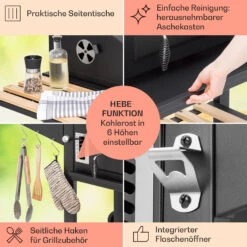 Aberdeen Double Holzkohlegrill Smoker Thermometer 2 Seitentische Mobil -Outdoor Grills Store 10040293 de 0006 usp
