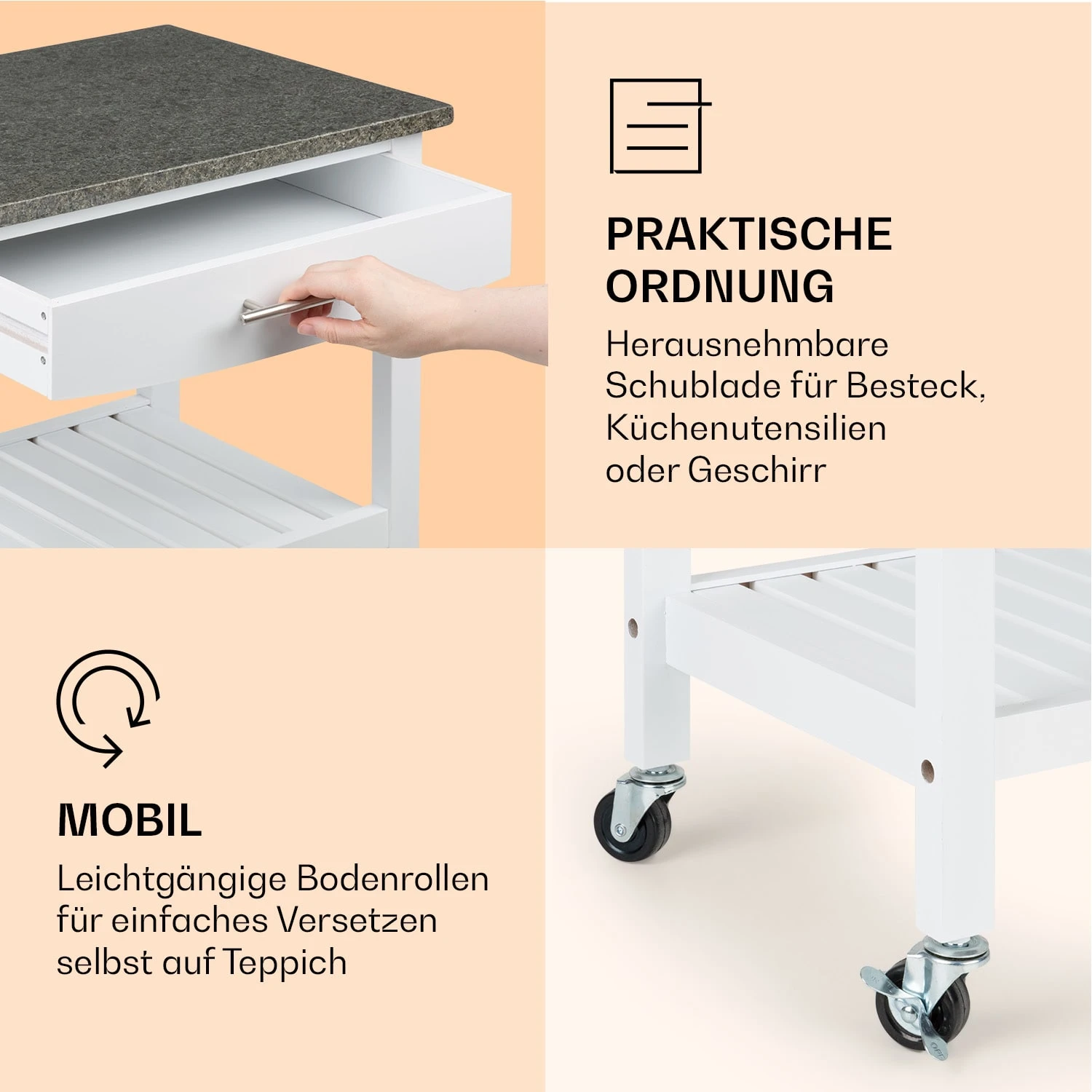 Tennessee Servierwagen Küchenwagen 4 Etagen Holz Granit Mobil 5 Tennessee Servierwagen Küchenwagen 4 Etagen Holz Granit Mobil – Bild 5