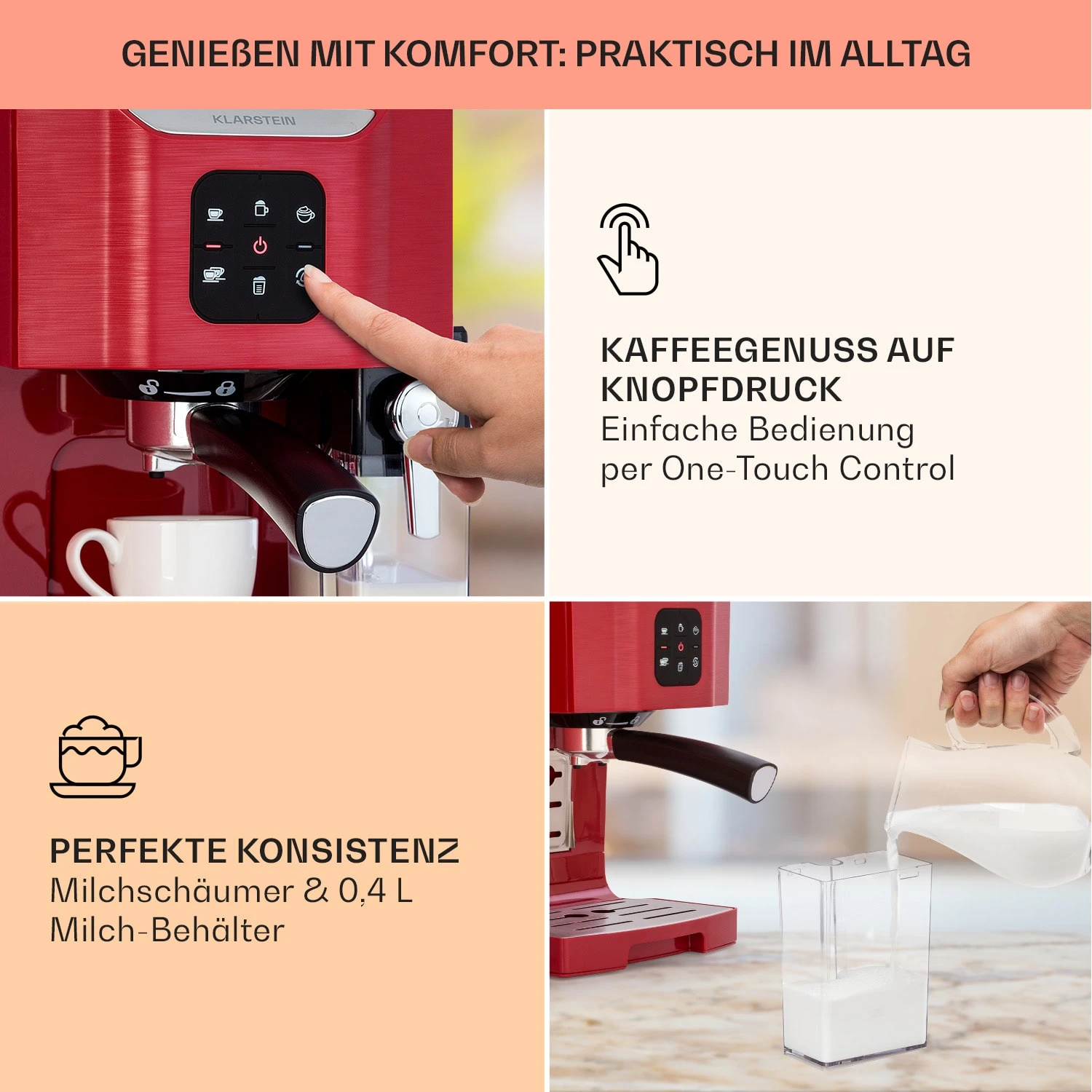 BellaVita Kaffeemaschine 3-in-1 1450 W 20 Bar Milchschäumer 3 BellaVita Kaffeemaschine 3-in-1 1450 W 20 Bar Milchschäumer – Bild 3