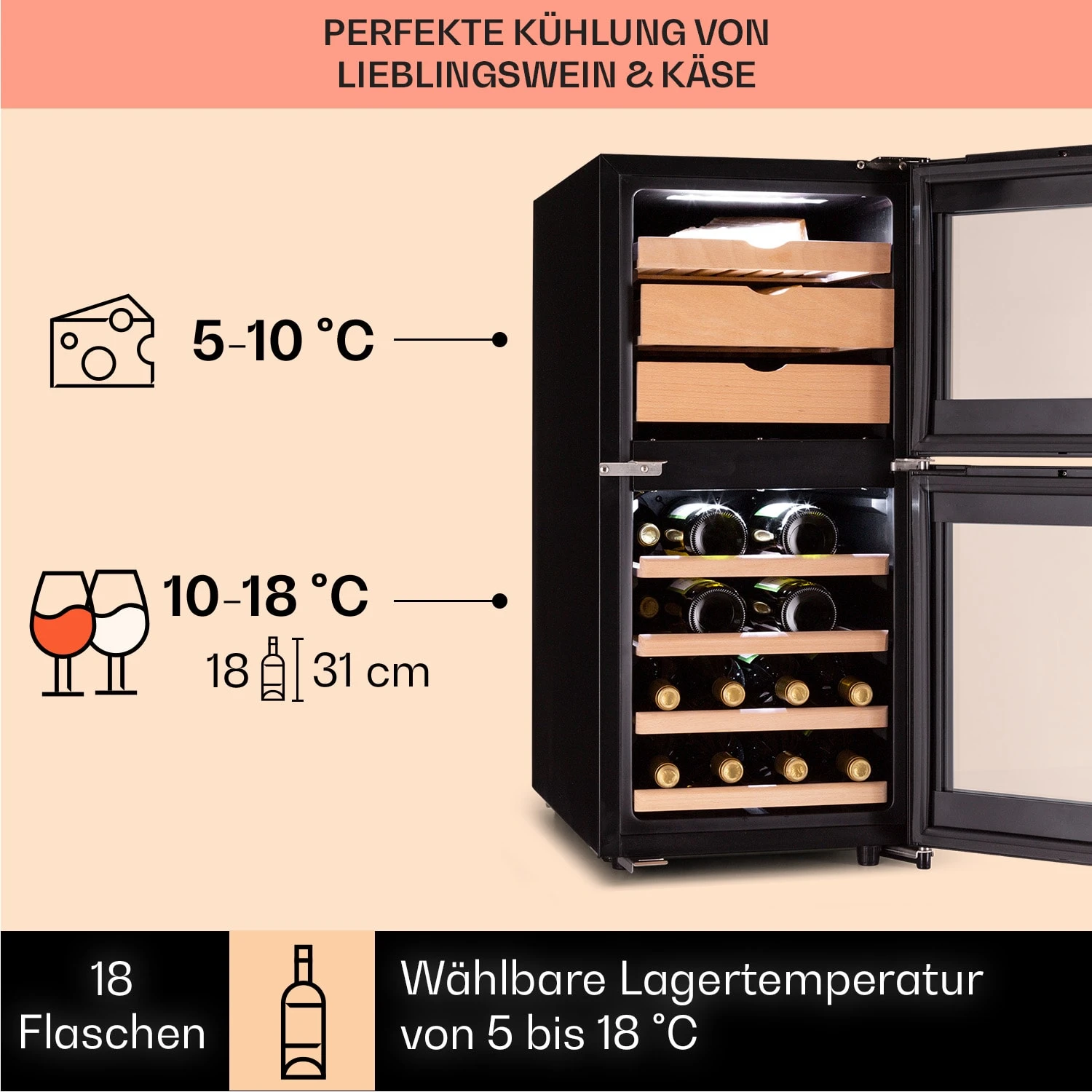 El Dorado 89 Käse & Weinkühlschrank 2 Zonen Touch 89L LED 4 El Dorado 89 Käse & Weinkühlschrank 2 Zonen Touch 89L LED – Bild 4