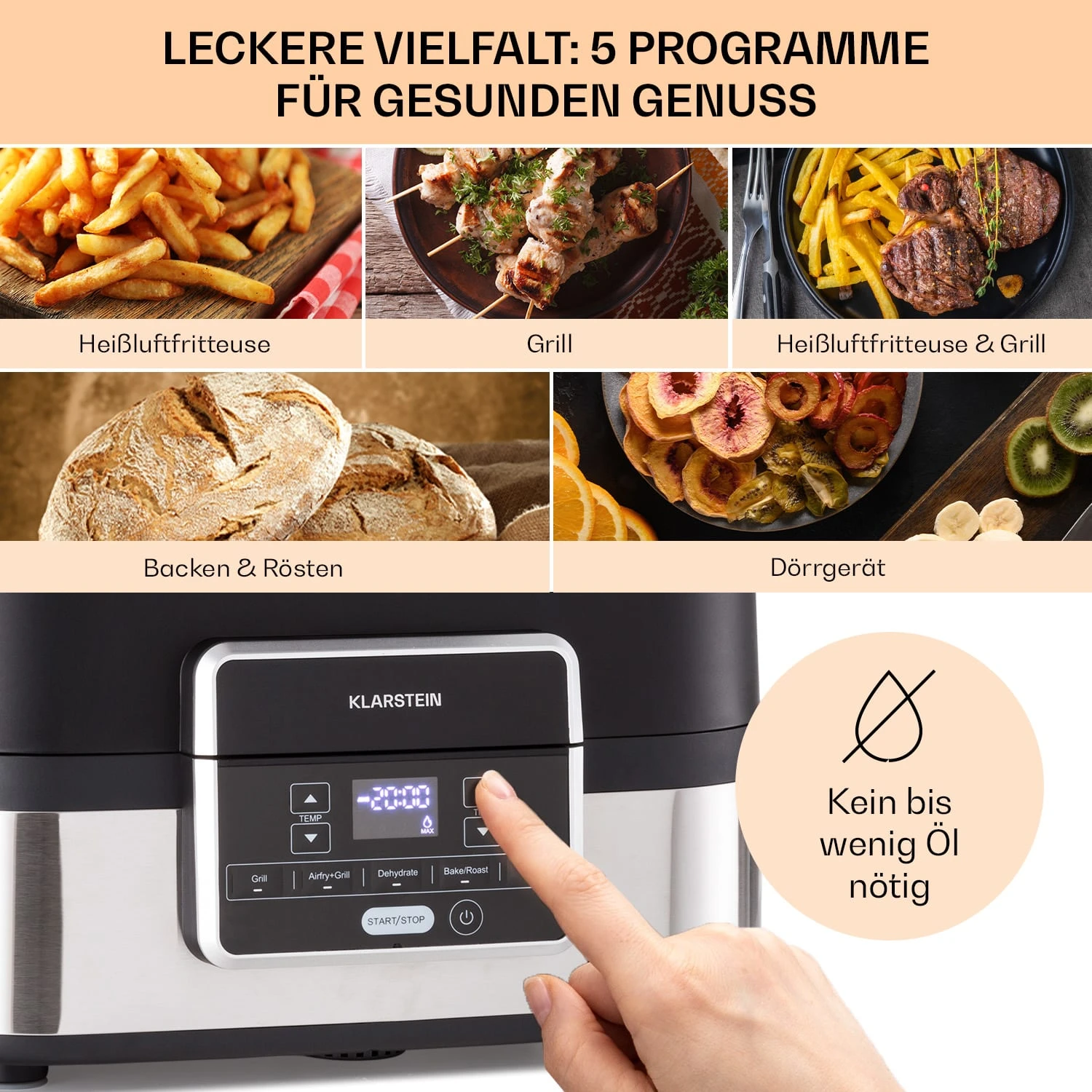 Combo Air Grill-Heißluftfritteuse 5 Programme 1500 Watt 4,5 L Grillkorb 2,5 L Frittierkorb 3 Combo Air Grill-Heißluftfritteuse 5 Programme 1500 Watt 4,5 L Grillkorb 2,5 L Frittierkorb – Bild 3
